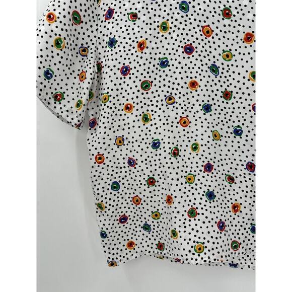 Marlis Vintage Blouse Womens 12 Large White Polka Dot Sheer Satin 80s Retro - Picture 3 of 16